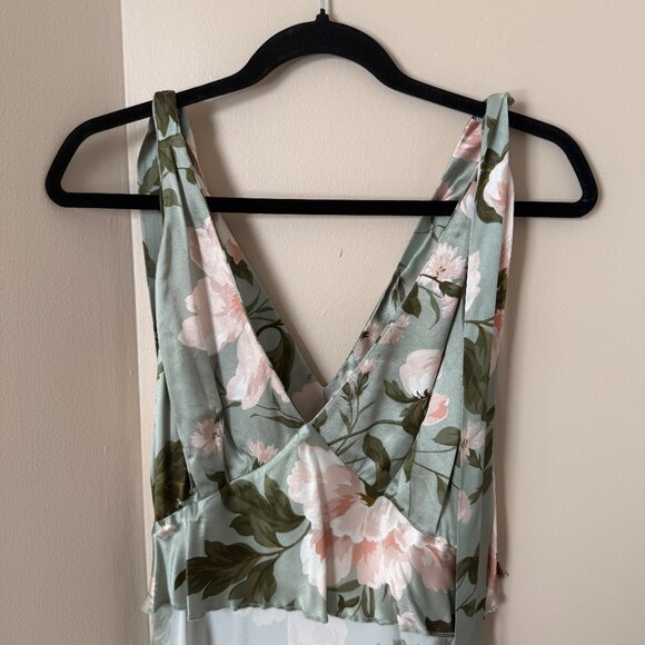 Reformation Pernille Silk Dress in Fauna Green and Pink, Size XL (12) - Picture 8 of 8